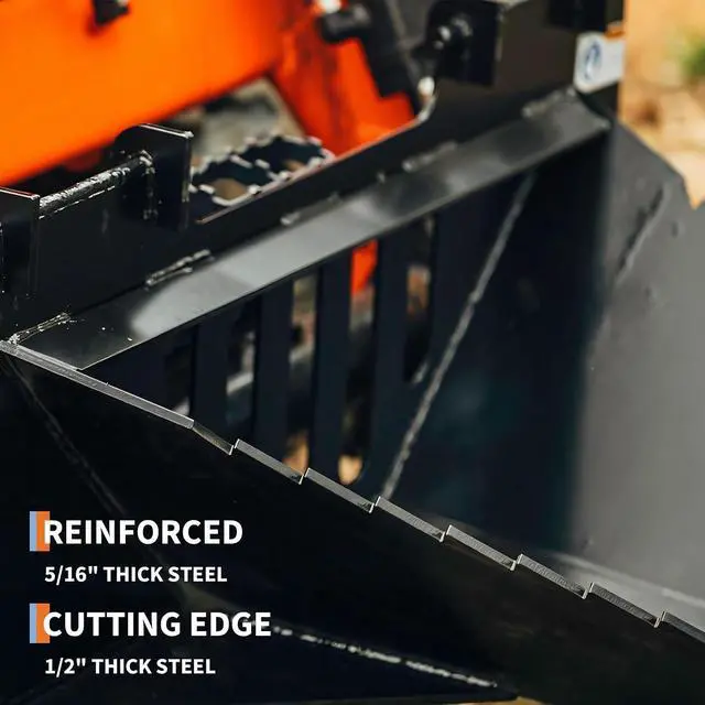 Alt view image 6 of 7 - Patikuin Heavy-Duty Stump Bucket Attachment for Skid Steer, Serrated Edge Tree Scoop, Global Quick Tach, Efficient Small Stump & Root Removal, Black