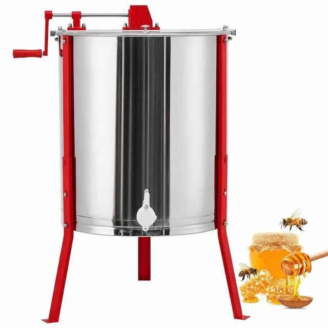 Main image of Patikuin 2/4 Frame Manual Honey Extractor, 22" Food-Safe Stainless Steel Beekeeping Tool with Adjustable Height Stand, Clear Lid & Honey Gate