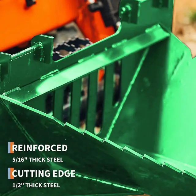 Alt view image 5 of 7 - Patikuin Heavy-Duty Stump Bucket Attachment for Skid Steer, Serrated Edge Tree Scoop, Global Quick Tach, Efficient Small Stump & Root Removal, Green
