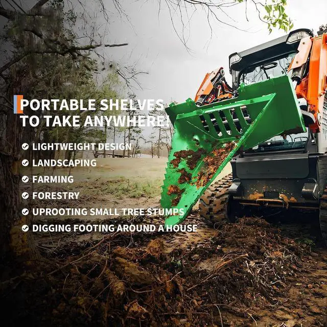 Alt view image 3 of 7 - Patikuin Heavy-Duty Stump Bucket Attachment for Skid Steer, Serrated Edge Tree Scoop, Global Quick Tach, Efficient Small Stump & Root Removal, Green