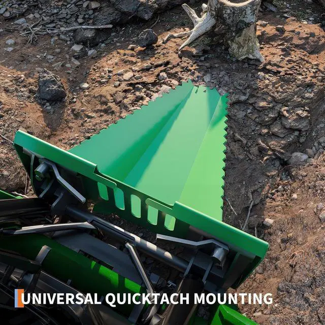 Alt view image 6 of 7 - Patikuin Heavy-Duty Stump Bucket Attachment for Skid Steer, Serrated Edge Tree Scoop, Global Quick Tach, Efficient Small Stump & Root Removal, Green