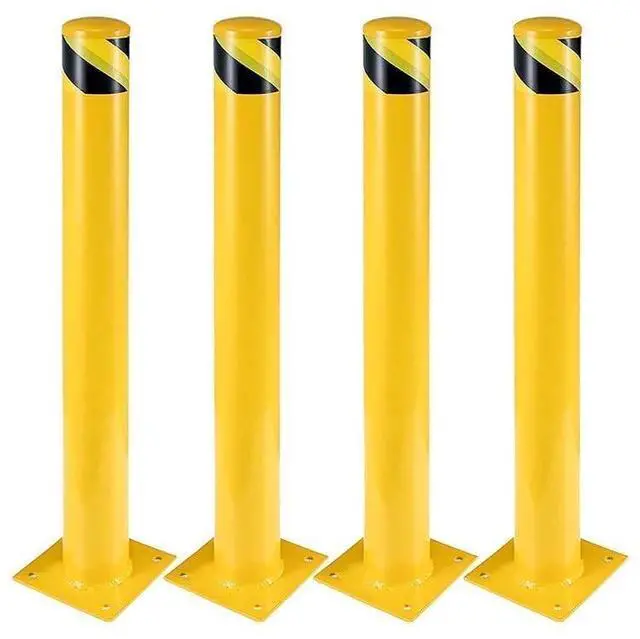 Main image of Patikuin Heavy Duty Yellow Steel Safety Bollard Posts 42" Height x 4.5" Diameter Set of 4 with 16 Anchor Bolts Industrial Stream Control, Driveway, Parking Security Guardrail 4 Pack, Size: 42