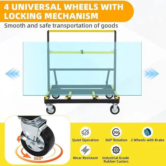 Alt view image 2 of 7 - Patikuin Folding Drywall Cart Heavy Duty, 2200 Lbs Capacity Drywall Dolly with Extended Large Deck and 360° Swivel Casters, Panel Carrier for Plywood, Sheetrock, Glass and Windows Service Truck
