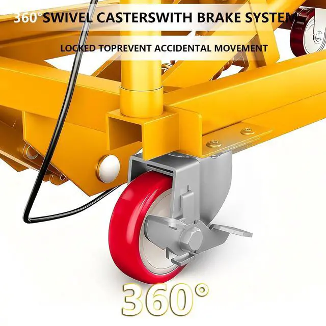 Alt view image 6 of 7 - Patikuin Hydraulic Double Scissor Lift Table Cart 770 lbs Capacity 14-50" Lifting Height Heavy Duty Steel, Non-Slip Pad Stable Manual Pump Rust-Resistant Yellow, Includes Gloves, Ships in