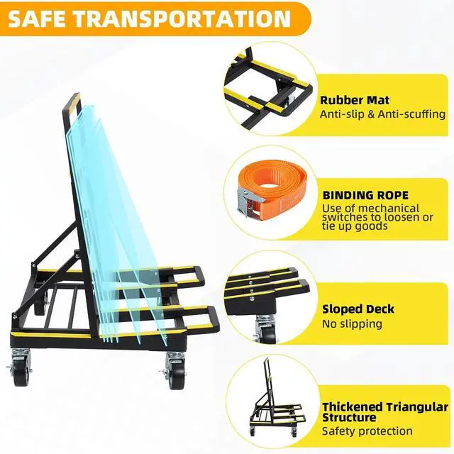 Alt view image 3 of 7 - Patikuin Folding Drywall Cart Heavy Duty, 2200 Lbs Capacity Drywall Dolly with Extended Large Deck and 360° Swivel Casters, Panel Carrier for Plywood, Sheetrock, Glass and Windows Service Truck