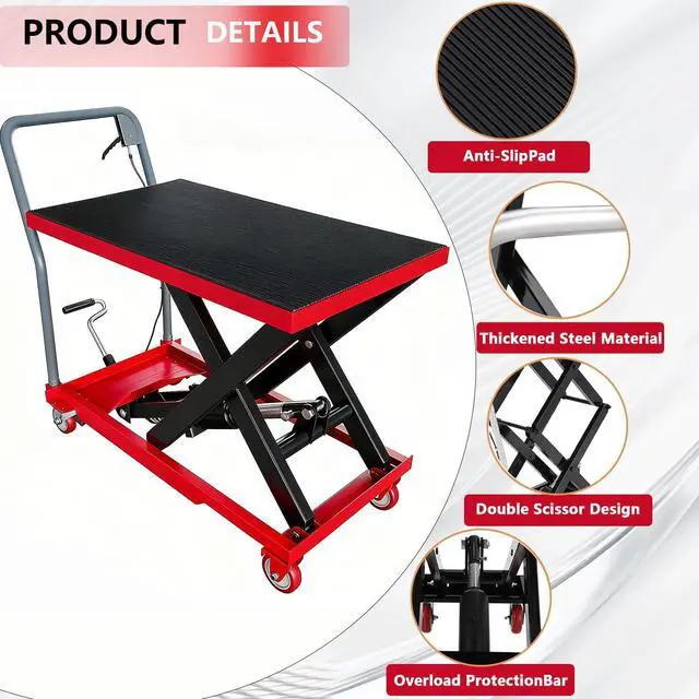 Alt view image 2 of 7 - Patikuin Hydraulic Lift Table Cart, 330 Lbs Load Capacity, 28.5" Adjustable Lift Height, Manual Single Scissor Platform with Foot Pump & Safety Gloves
