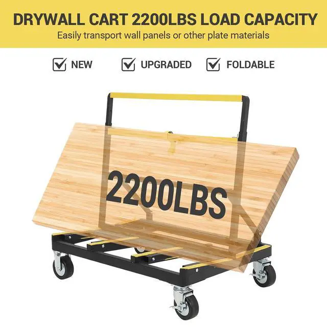 Alt view image 5 of 7 - Patikuin Folding Drywall Cart Heavy Duty, 2200 Lbs Capacity Drywall Dolly with Extended Large Deck and 360° Swivel Casters, Panel Carrier for Plywood, Sheetrock, Glass and Windows Service Truck