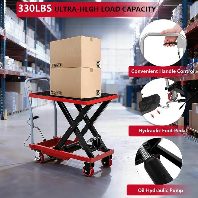 Alt view image 3 of 7 - Patikuin Hydraulic Lift Table Cart, 330 Lbs Load Capacity, 28.5" Adjustable Lift Height, Manual Single Scissor Platform with Foot Pump & Safety Gloves
