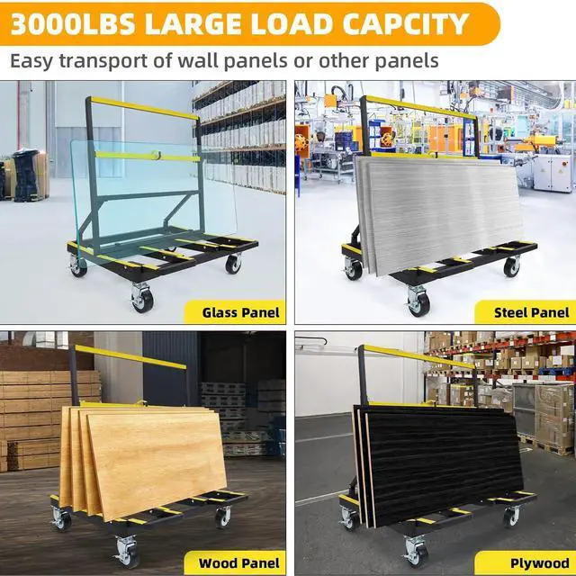 Alt view image 4 of 7 - Patikuin Folding Drywall Cart Heavy Duty, 2200 Lbs Capacity Drywall Dolly with Extended Large Deck and 360° Swivel Casters, Panel Carrier for Plywood, Sheetrock, Glass and Windows Service Truck
