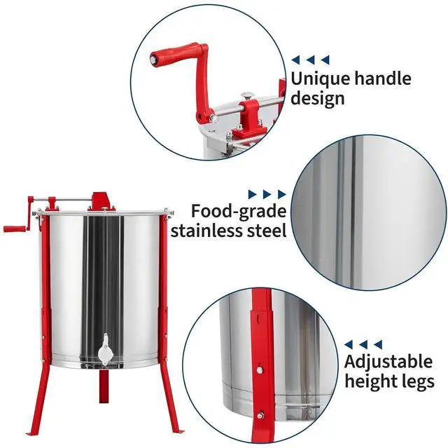 Alt view image 3 of 7 - Patikuin 2/4 Frame Manual Honey Extractor, 22" Food-Safe Stainless Steel Beekeeping Tool with Adjustable Height Stand, Clear Lid & Honey Gate