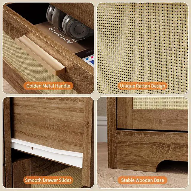 Alt view image 5 of 7 - Patikuin 59" Rattan 10 Drawer Dresser, Modern Farmhouse Wood Chest of Drawers for Bedroom, Wide Storage Organizer TV Stand for Living Room, Entryway, Closet, Natural