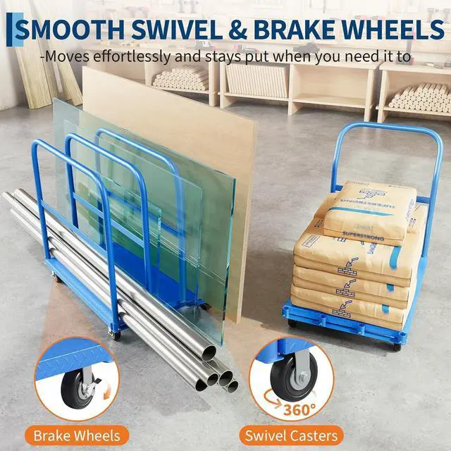 Alt view image 5 of 7 - 2000 Lbs Heavy Duty 2-in-1 Platform Truck, Q235 Thickened Steel Flatbed Hand Truck, Foldable Push Cart Dolly with 4 Swivel Wheels (2 with Brakes), for Warehouse, Workshop, Moving and Industrial Use