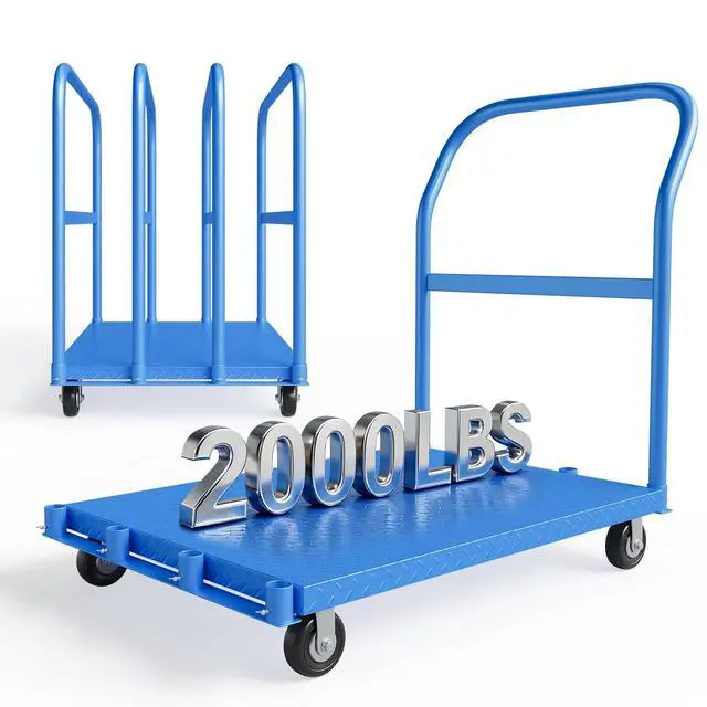Alt view image 7 of 7 - 2000 Lbs Heavy Duty 2-in-1 Platform Truck, Q235 Thickened Steel Flatbed Hand Truck, Foldable Push Cart Dolly with 4 Swivel Wheels (2 with Brakes), for Warehouse, Workshop, Moving and Industrial Use