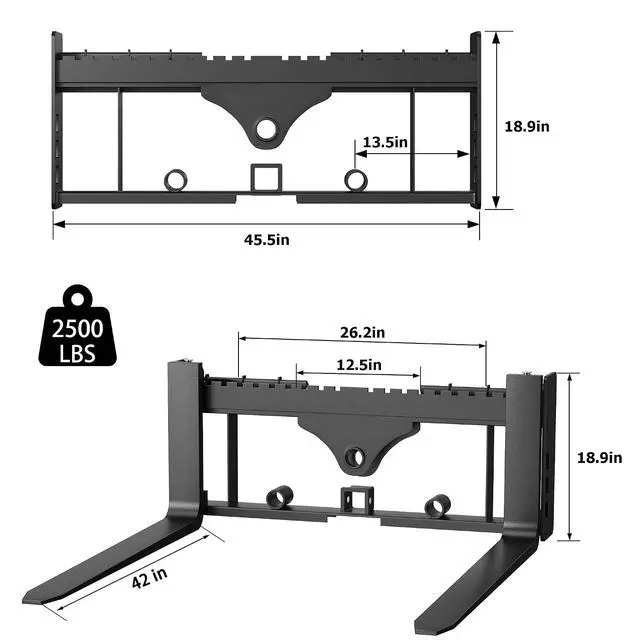 Alt view image 7 of 7 - Patikuin 45" Pallet Fork Frame for Mini Skid Steer, 2500 lbs Capacity with 42" Forks, Compatible with Kubota & Compact Loaders