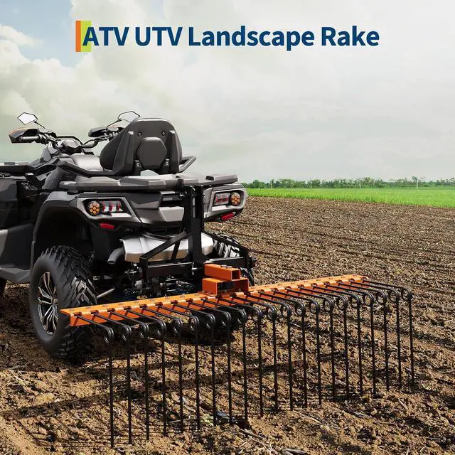 Alt view image 6 of 7 - Patikuin Landscape Rake, 60" Optional Width, Heavy Duty Steel Pine Straw Rake with Replaceable Tines, Fits 2" Hitch Receiver, Tow Behind Lawn Rake for Yard Debris, Leaves, Pine Needles, Lawn Care