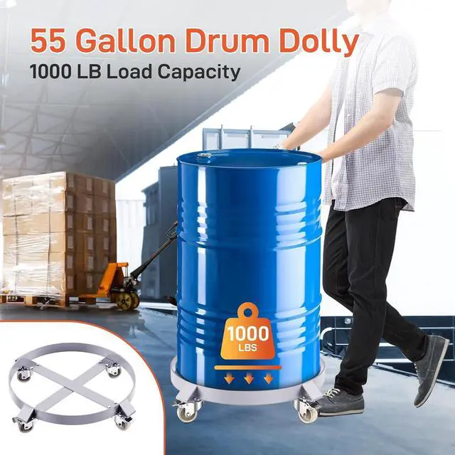 Alt view image 6 of 7 - Patikuin 55 Gallon Drum Dolly, 1000 Lbs Heavy Duty Q235B Steel Oil Barrel Cart with 4 Swivel Casters (2 with Brakes), Zinc Plated Rust-Resistant Rolling Stand for Warehouse, Factory and Industrial Use
