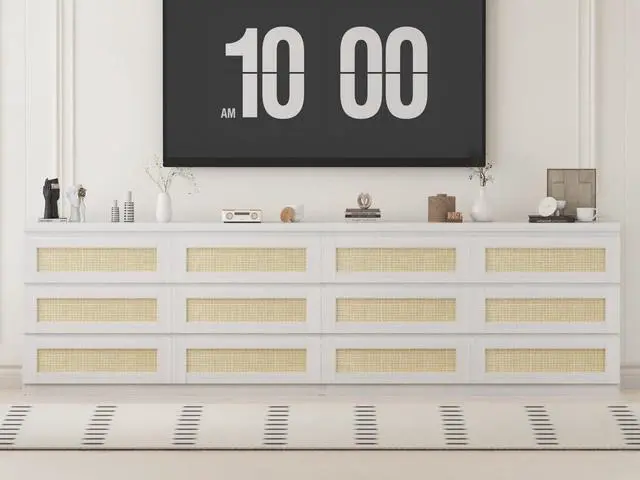 Alt view image 7 of 7 - Patikuin Rattan Dresser for Bedroom, Modern 6 Drawer Dresser, Wide Chest of Drawers with Anti-Tip Kit & Smooth Slide Rail, Wood Storage Dressers for Closet, Hallway, Living Room, White