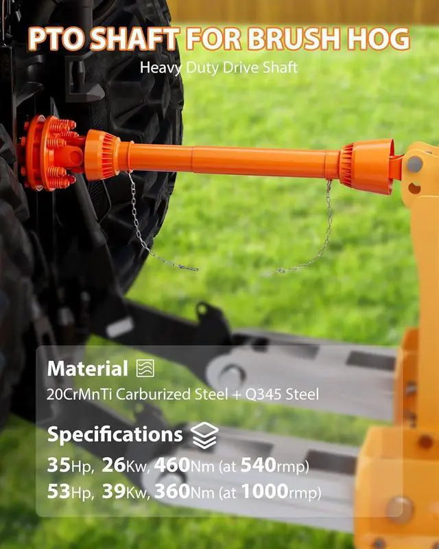 Alt view image 3 of 7 - Heavy Duty Series 4 PTO Shaft, 1-3/8" 6-Tooth Both Ends, Adjustable Telescopic Drive Shaft with Slip Coupling, Fits Brush Hog, Finish Mower & Rotary Cutter Orange, 43-57 inches