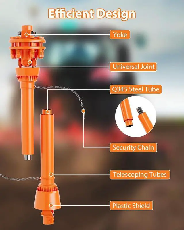 Alt view image 5 of 7 - Heavy Duty Series 4 PTO Shaft, 1-3/8" 6-Tooth Both Ends, Adjustable Telescopic Drive Shaft with Slip Coupling, Fits Brush Hog, Finish Mower & Rotary Cutter Orange, 43-57 inches