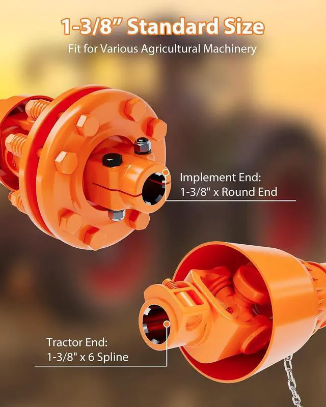 Alt view image 4 of 7 - Heavy Duty Series 4 PTO Shaft, 1-3/8" 6-Tooth Both Ends, Adjustable Telescopic Drive Shaft with Slip Coupling, Fits Brush Hog, Finish Mower & Rotary Cutter Orange, 43-57 inches