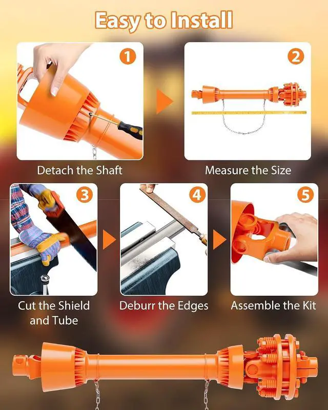 Alt view image 6 of 7 - Heavy Duty Series 4 PTO Shaft, 1-3/8" 6-Tooth Both Ends, Adjustable Telescopic Drive Shaft with Slip Coupling, Fits Brush Hog, Finish Mower & Rotary Cutter Orange, 43-57 inches