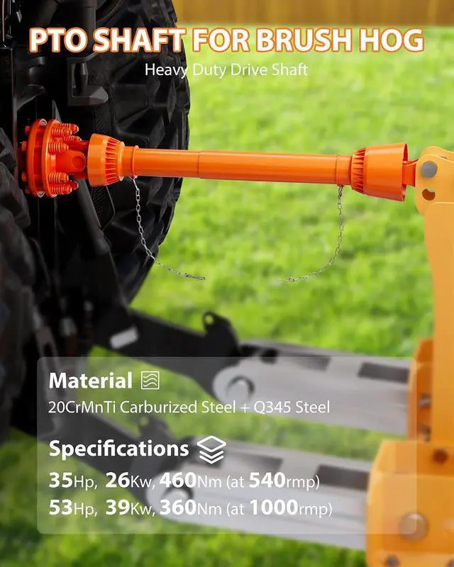 Alt view image 3 of 7 - Heavy Duty Series 4 PTO Shaft, 1-3/8" 6-Tooth Both Ends, Adjustable Telescopic Drive Shaft with Slip Coupling, Fits Brush Hog, Finish Mower & Rotary Cutter Orange, 31.5-41 inches