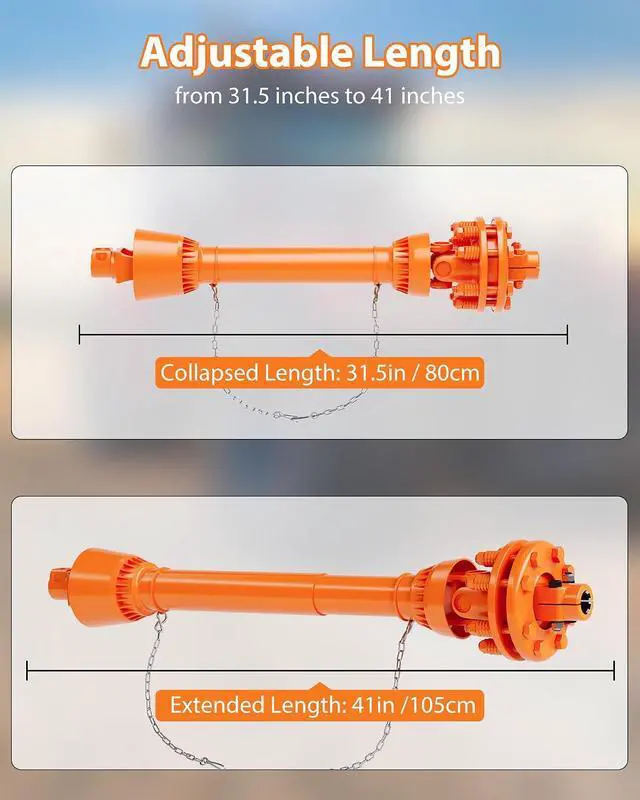 Alt view image 2 of 7 - Heavy Duty Series 4 PTO Shaft, 1-3/8" 6-Tooth Both Ends, Adjustable Telescopic Drive Shaft with Slip Coupling, Fits Brush Hog, Finish Mower & Rotary Cutter Orange, 31.5-41 inches
