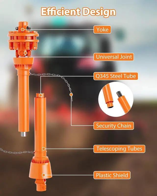Alt view image 5 of 7 - Heavy Duty Series 4 PTO Shaft, 1-3/8" 6-Tooth Both Ends, Adjustable Telescopic Drive Shaft with Slip Coupling, Fits Brush Hog, Finish Mower & Rotary Cutter Orange, 31.5-41 inches