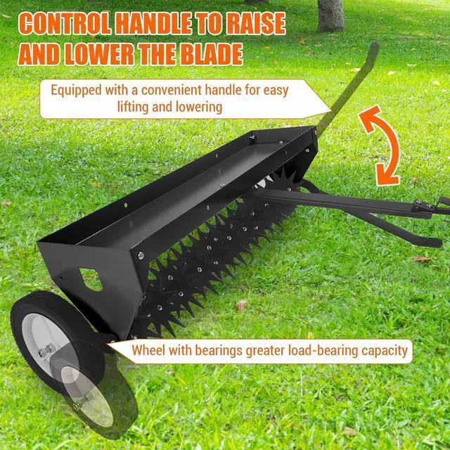 Alt view image 3 of 7 - Patikuin 40" Tow-Behind Lawn Aerator for Tractor/ATV, Heavy Duty Core Aeration Tool for Compact Soil & Dead Grass, 150LB Weight Tray with Gloabal Hitch, Adjustable Handle & Transport Wheels, Black