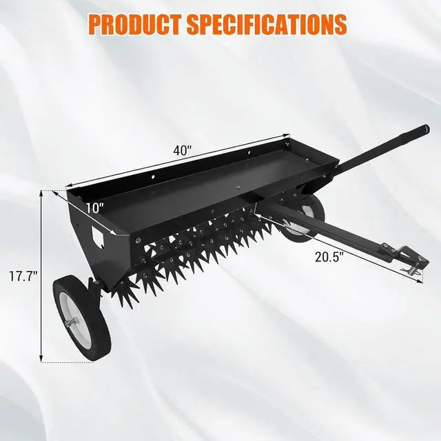 Alt view image 7 of 7 - Patikuin 40" Tow-Behind Lawn Aerator for Tractor/ATV, Heavy Duty Core Aeration Tool for Compact Soil & Dead Grass, 150LB Weight Tray with Gloabal Hitch, Adjustable Handle & Transport Wheels, Black