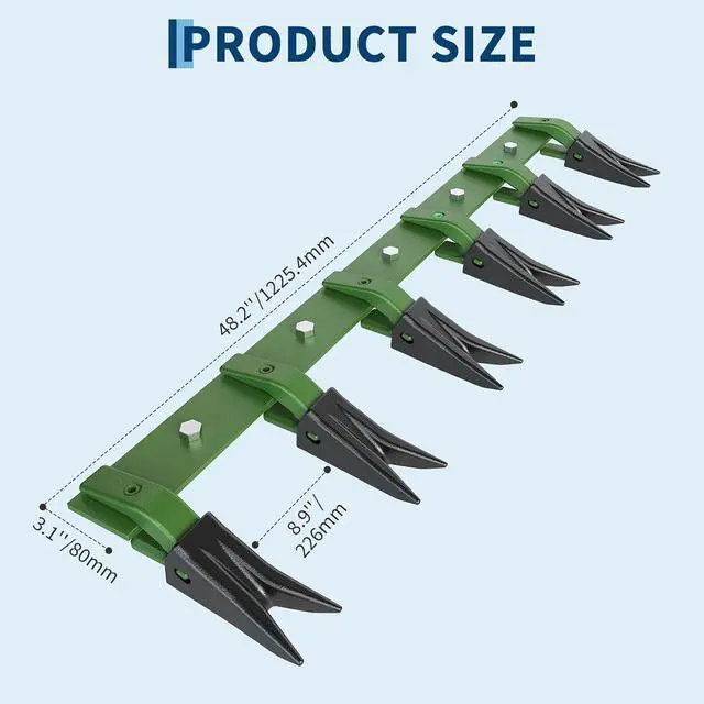 Alt view image 6 of 7 - Patikuin Heavy Duty Bucket Tooth Bar for Sub-Compact Tractors, 49 Inch Bolt-on Design, No Drilling Needed, Fits 1/2" Bucket Edges, Green & Black Finish