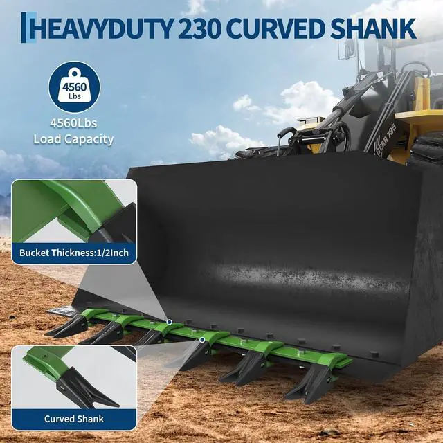 Alt view image 2 of 7 - Patikuin Heavy Duty Bucket Tooth Bar for Sub-Compact Tractors, 49 Inch Bolt-on Design, No Drilling Needed, Fits 1/2" Bucket Edges, Green & Black Finish