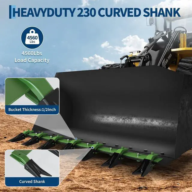 Alt view image 2 of 7 - Patikuin Heavy Duty Bucket Tooth Bar for Sub-Compact Tractors, 61 Inch Bolt-on Design, No Drilling Needed, Fits 1/2" Bucket Edges, Green & Black Finish