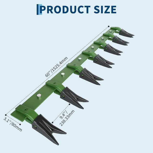 Alt view image 6 of 7 - Patikuin Heavy Duty Bucket Tooth Bar for Sub-Compact Tractors, 61 Inch Bolt-on Design, No Drilling Needed, Fits 1/2" Bucket Edges, Green & Black Finish