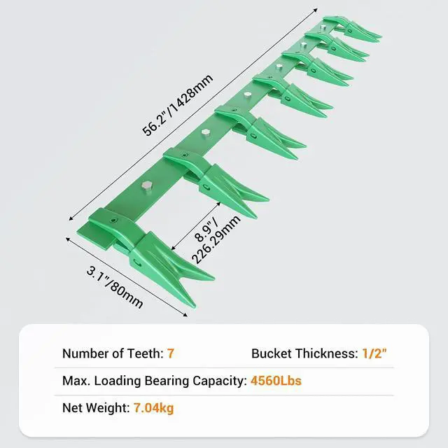 Alt view image 6 of 7 - Patikuin Heavy Duty Bucket Tooth Bar for Sub-Compact Tractors, 57 Inch Bolt-on Design, No Drilling Needed, Fits 1/2" Bucket Edges, Green Finish