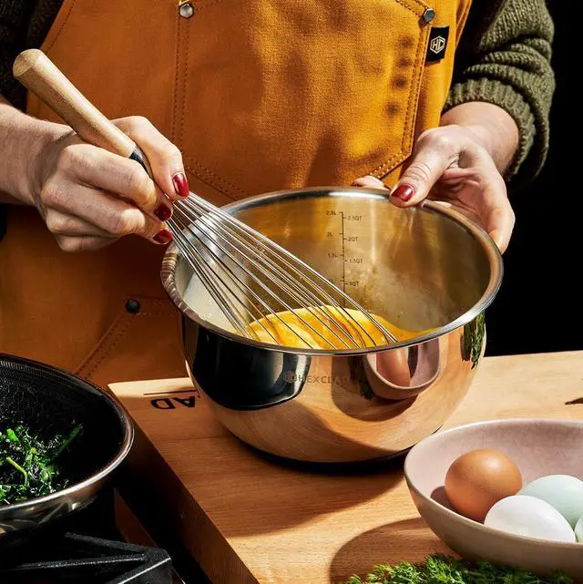 Alt view image 7 of 7 - HexClad Stainless Steel Mixing Bowl Set, 3-Piece with Vacuum Seal Lids and Non-Slip Base, 1.3,3 and 5 Quarts