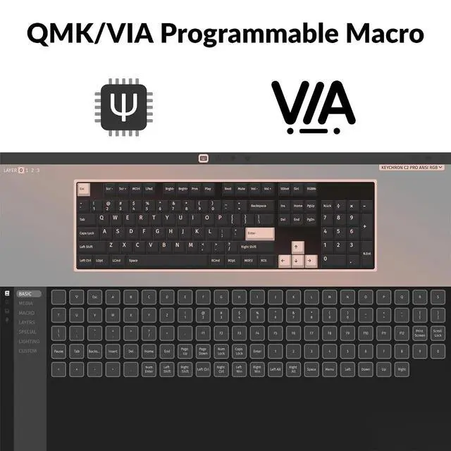 Alt view image 2 of 7 - Keychron C2 Pro Wired Custom Mechanical Keyboard Full Size Layout QMK/VIA Programmable Macro White Backlit with Tactile Brown Switch OEM Profile Double-Shot PBT Keycaps for Mac Windows Linux