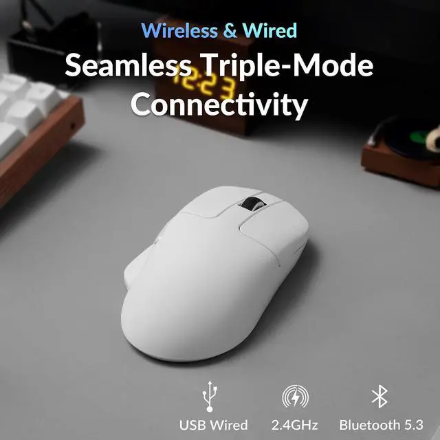 Alt view image 4 of 7 - Keychron M7 8K Wireless Mouse, 30K DPI Optical Computer Mice, 2.4 GHz/Bluetooth/Wired with Macro Button 66g Lightweight Ergonomic, Up to 140 Hours Worktime for Laptop macOS/Windows - White