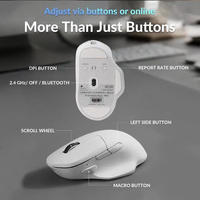 Alt view image 7 of 7 - Keychron M7 8K Wireless Mouse, 30K DPI Optical Computer Mice, 2.4 GHz/Bluetooth/Wired with Macro Button 66g Lightweight Ergonomic, Up to 140 Hours Worktime for Laptop macOS/Windows - White