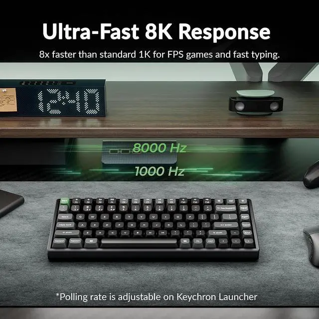 Alt view image 6 of 7 - Keychron K2 Ultra 8K 75% Wireless Mechanical Keyboard, Hot-Swappable Keyboard with Apex Brown Switches, 760h Battery Life, Bluetooth/2.4GHz/Wired, PBT Keycaps, ZMK Programmable, RGB, Mac Windows Linux