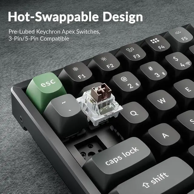 Alt view image 4 of 7 - Keychron K2 Ultra 8K 75% Wireless Mechanical Keyboard, Hot-Swappable Keyboard with Apex Brown Switches, 760h Battery Life, Bluetooth/2.4GHz/Wired, PBT Keycaps, ZMK Programmable, RGB, Mac Windows Linux
