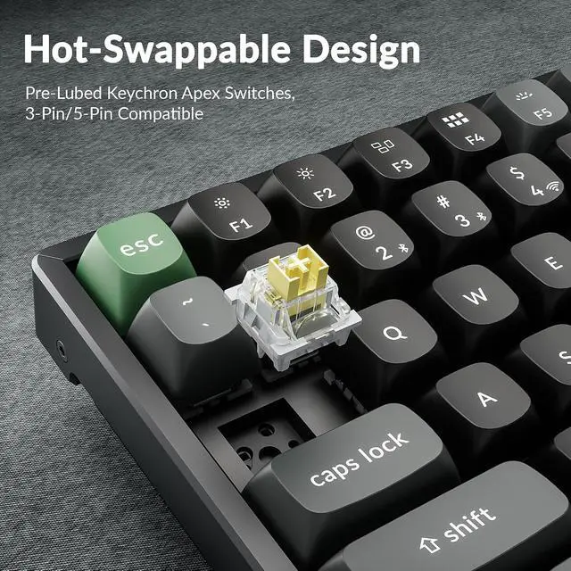 Alt view image 4 of 7 - Keychron K2 Ultra 8K 75% Wireless Mechanical Keyboard, Hot-Swappable Keyboard, Apex Banana Switches, 760h Battery Life, Bluetooth/2.4GHz/Wired, PBT Keycaps, ZMK Programmable, RGB, Mac Windows Linux