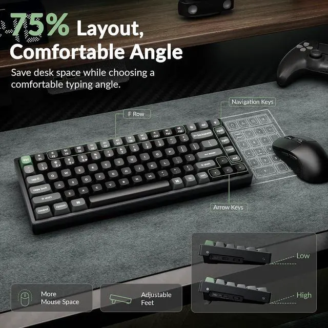 Alt view image 7 of 7 - Keychron K2 Ultra 8K 75% Wireless Mechanical Keyboard, Hot-Swappable Keyboard, Apex Banana Switches, 760h Battery Life, Bluetooth/2.4GHz/Wired, PBT Keycaps, ZMK Programmable, RGB, Mac Windows Linux
