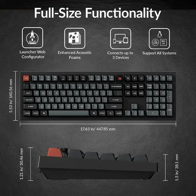 Alt view image 2 of 7 - Keychron V6 8K Full Size Wired Mechanical Keyboard with Programmable Knob, 8000 Hz Polling Rate, OSA PBT Keycaps, Hot-swappable Super Red Switchs, RGB Backlit for Mac Windows Linux