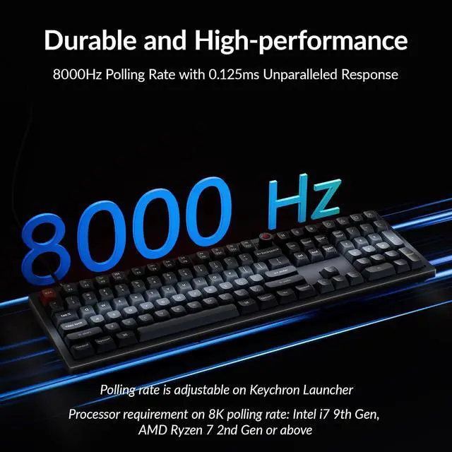 Alt view image 3 of 7 - Keychron V6 8K Full Size Wired Mechanical Keyboard with Programmable Knob, 8000 Hz Polling Rate, OSA PBT Keycaps, Hot-swappable Super Red Switchs, RGB Backlit for Mac Windows Linux