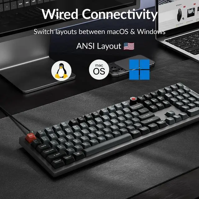 Alt view image 4 of 7 - Keychron V6 8K Full Size Wired Mechanical Keyboard with Programmable Knob, 8000 Hz Polling Rate, OSA PBT Keycaps, Hot-swappable Super Red Switchs, RGB Backlit for Mac Windows Linux
