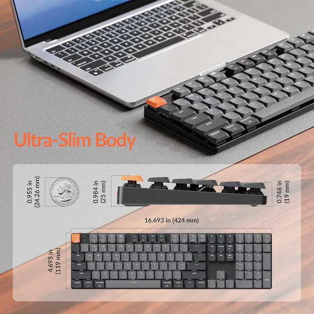 Alt view image 5 of 7 - Keychron K5 Version 2 Wireless Bluetooth 5.2 Mechanical Keyboard, Low Profile Milk POM Switch Full-Size 100% Layout QMK Programmable, White Backlit with Shine-Through Keycaps for Mac Windows Linux