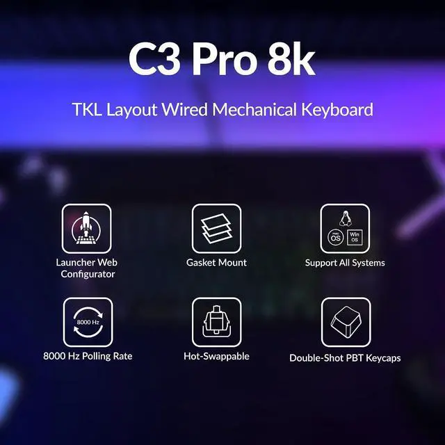Alt view image 2 of 7 - Keychron C3 Pro TKL 80% Wired Mechanical Keyboard, 8K Polling Rate, QMK/VIA Programmable, Hot-Swappable, RGB Backlit Shine-Through Keycaps, Super Red Switch, for Windows/Mac