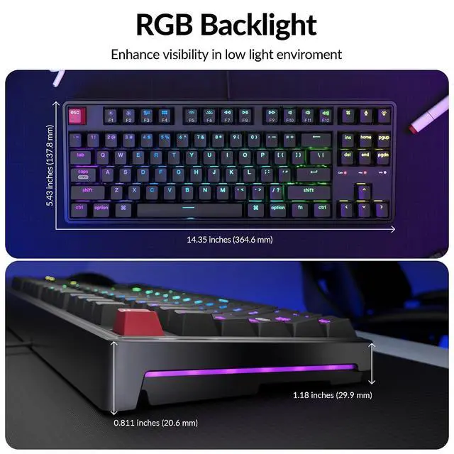 Alt view image 4 of 7 - Keychron C3 Pro TKL 80% Wired Mechanical Keyboard, 8K Polling Rate, QMK/VIA Programmable, Hot-Swappable, RGB Backlit Shine-Through Keycaps, Super Red Switch, for Windows/Mac