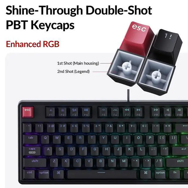 Alt view image 6 of 7 - Keychron C3 Pro TKL 80% Wired Mechanical Keyboard, 8K Polling Rate, QMK/VIA Programmable, Hot-Swappable, RGB Backlit Shine-Through Keycaps, Super Red Switch, for Windows/Mac